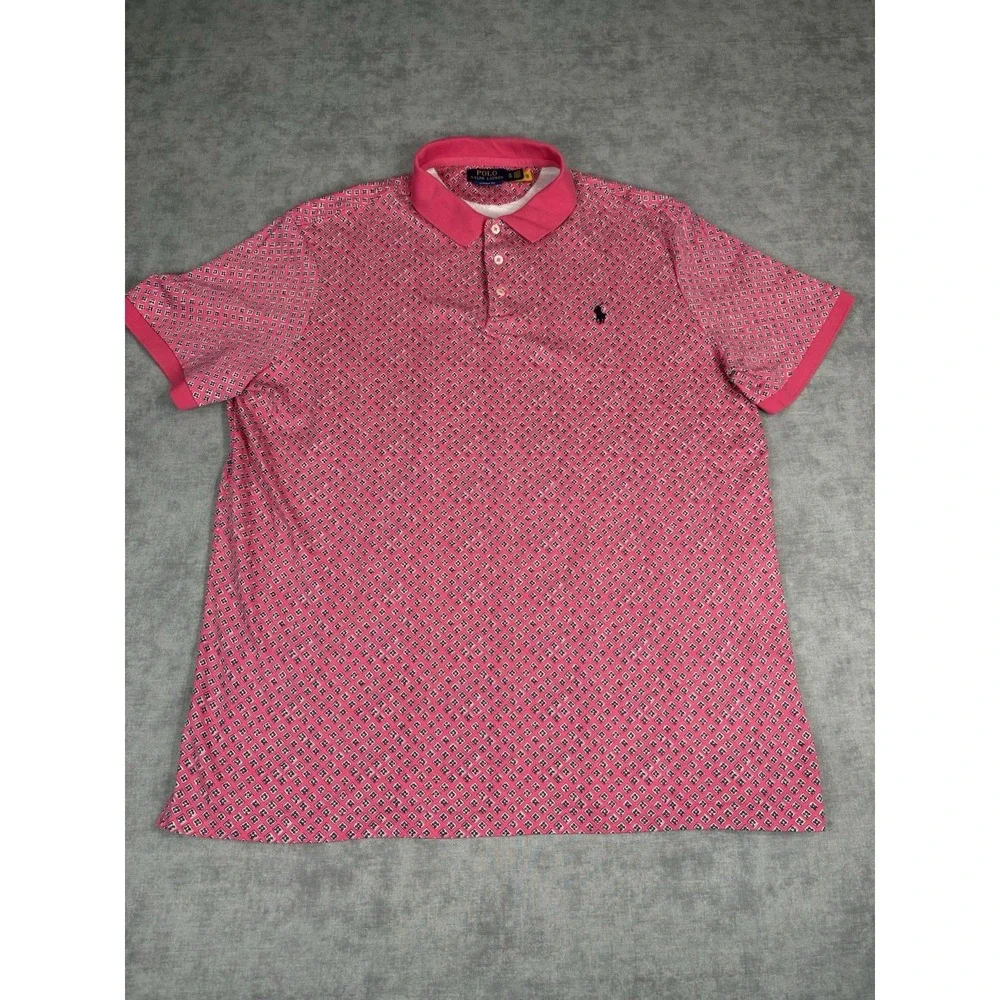 Polo Ralph Lauren Polo Shirt XL Pink Geometric Classic Fit Cotton